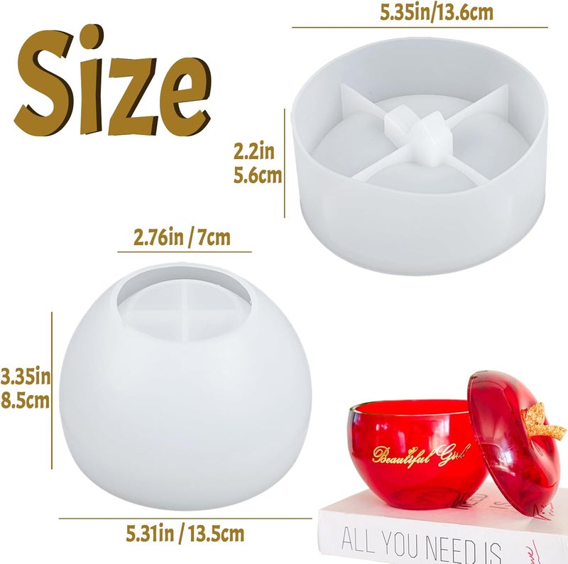 Dacies Apple Jar Resin Molds Extra Large, 5inch Jars Silicone Molds with Lid for Epoxy Resin Casting for DIY Jewelry Storage Box, Candy Container, Candle Vessel, Home Decoration - Image 2